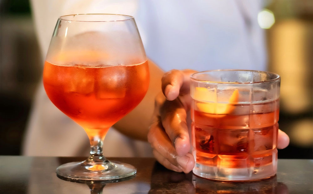 Close-up of refreshing cocktails served at CasCades Restaurant.