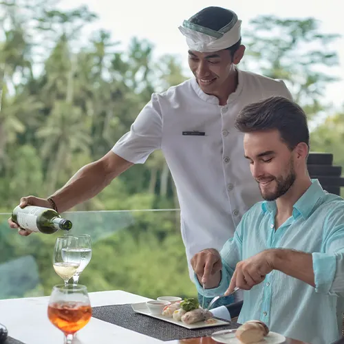 CasCades Restaurant Guest Lunch with Waiter Serving